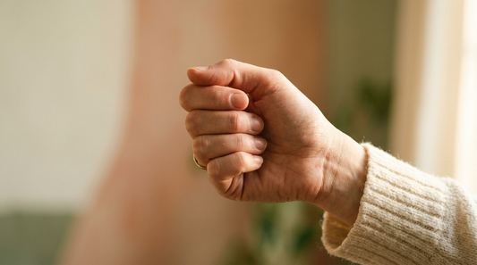 A loosely closed fist showing dry, cracked knuckles